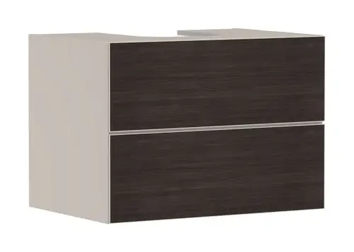 Hansgrohe Waschtischunterschrank in Sandbeige mit zwei Schubkästen und einer geschliffenen Oberflächenstruktur, geeignet für Konsolen- und Aufsatzwaschtische.